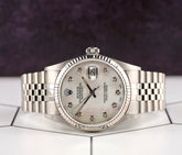 Rolex 36mm Datejust Steel Fluted Jubilee White Mop Dial Watch 16014